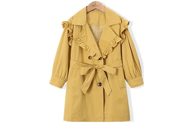 梦特娇 童装 荷叶边大翻领风衣 女童