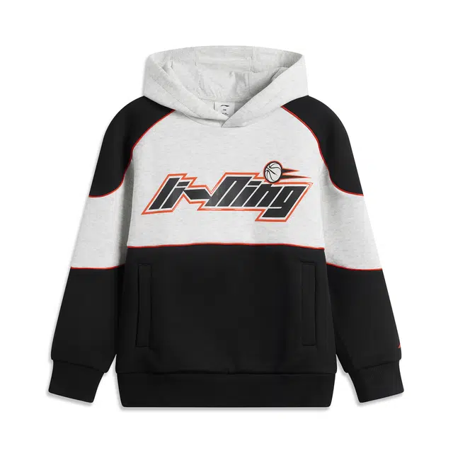 李宁儿童 篮球 连帽洋气简约字母插肩长袖美式卫衣 黑色 青少年