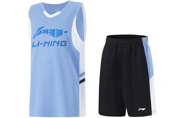 儿童款 李宁儿童 篮球系列 字母舒适无袖上衣松紧腰短裤休闲运动套装 绣蓝色