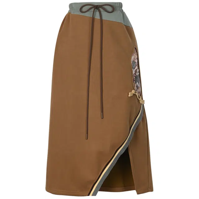 森女部落 王子日记 复古美拉德色系设计开叉半身高腰休闲长裙 女款 棕色