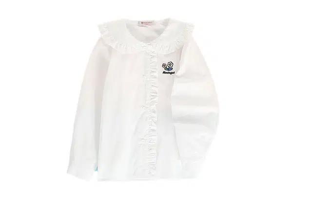 梦特娇 植物印花娃娃领长袖衬衫 儿童款 白色