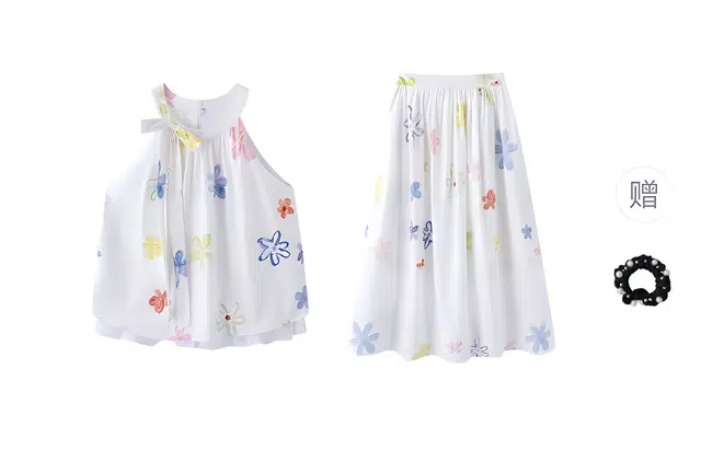 雾闪闪 舒适时尚休闲百搭裙装套装 女款 （白彩色+发圈)买赠