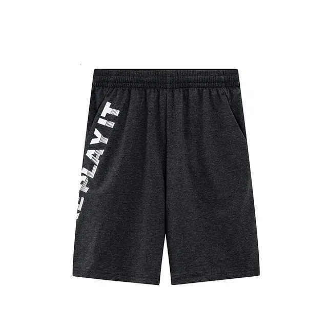 尔克儿童 鸿星尔克 童装 字母纯色中腰松紧宽松透气儿童短裤 男童 黑曜花灰