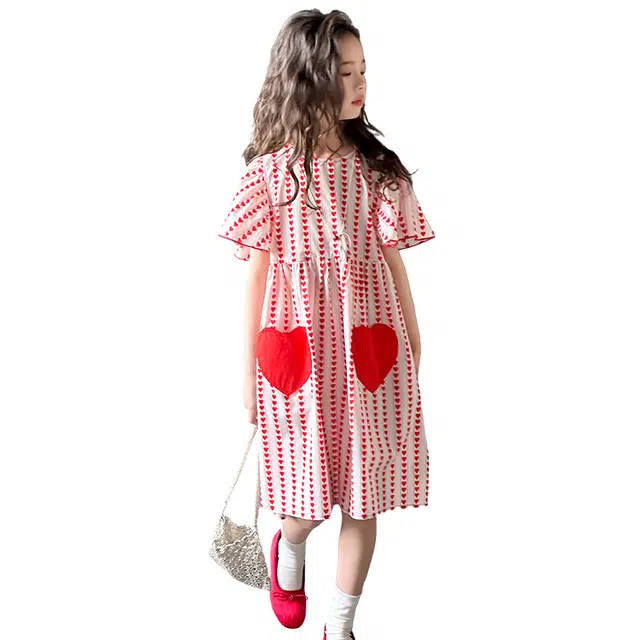 雅鹿连衣裙 时尚舒适简约耐磨洋气短袖 红色 儿童款