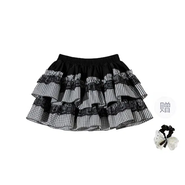 涂诗菲 韩系甜美风设计感拼接复古格子蓬蓬裙松紧腰防走光休闲短裙 女款