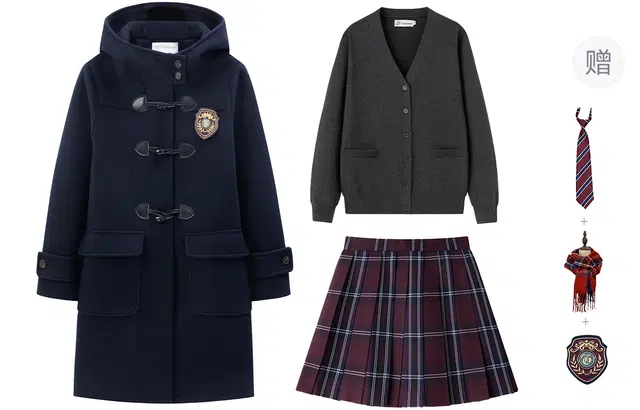 东鲸岁时记 韩剧穿搭保暖舒适连帽大衣简约针织开衫百褶裙套装基础款学院风休闲甜美半身裙制服 女款