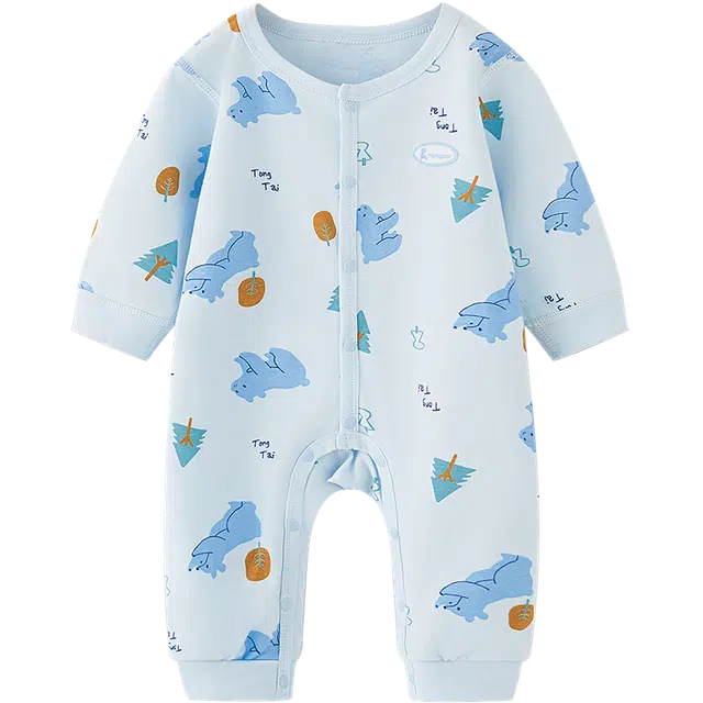 童泰 童装卡通图案印花对开长袖连体装 男童女童