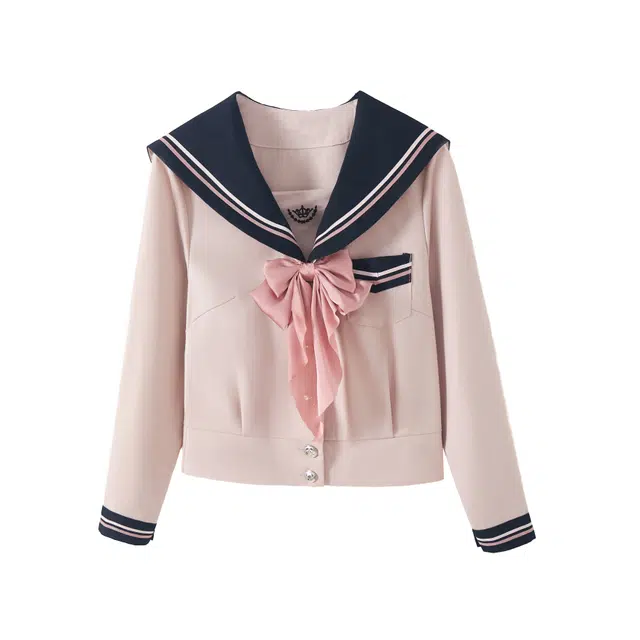 花山家的猫 海军领长袖水手服上衣百褶裙配领结制服 女款