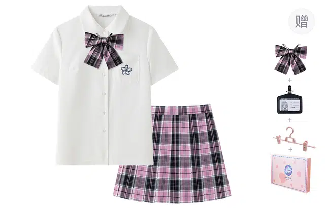 东鲸岁时记 学院风短袖衬衣百褶裙两件套裙装套装 女款