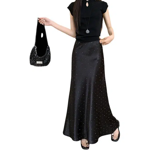 思蓓儿 高腰显瘦法式亮片缎面包臀鱼尾休闲长裙 女款