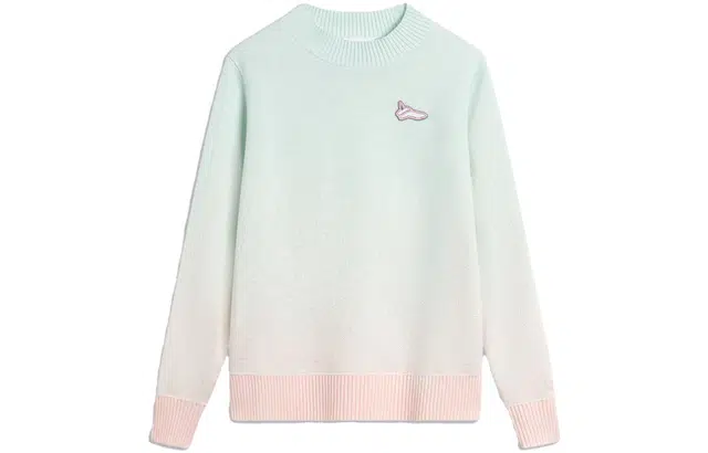 李宁儿童 童装 运动生活系列 渐变圆领套头长袖毛衣 女童 淡玫瑰粉拼柔水蓝渐变提花