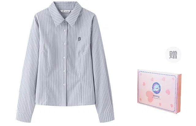东鲸岁时记 学院风高级感尖领中腰修身长袖衬衫松弛感温柔风休闲外套制服 春秋季 女款 礼盒装 雾霾蓝