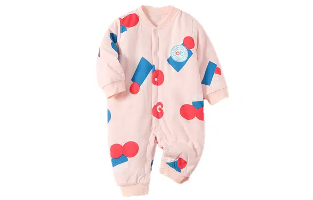 十月妈咪 童装 印花圆领单排扣长袖连体装 婴童