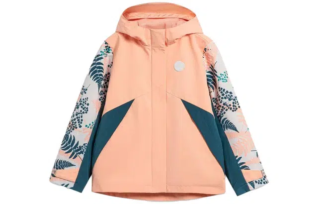 李宁儿童 童装 印花拼接拉链连帽加厚防风防泼水三合一冲锋衣 儿童款 外日落橘蓝蕨类植物满印内橘色