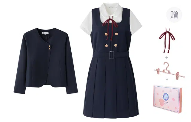 东鲸岁时记 学院风纯色气质西服休闲舒适上衣高腰合身短裙制服 女款 绀色
