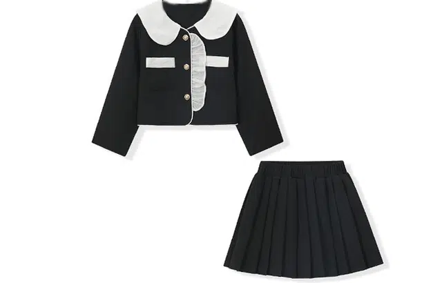 梦特娇 童装 娃娃领西装外套防走光百褶裙裙装套装 女童