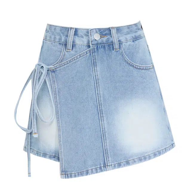 玫丝朵 不规则绑带设计包臀半身裙裤时尚潮流辣妹牛仔短裙 女款