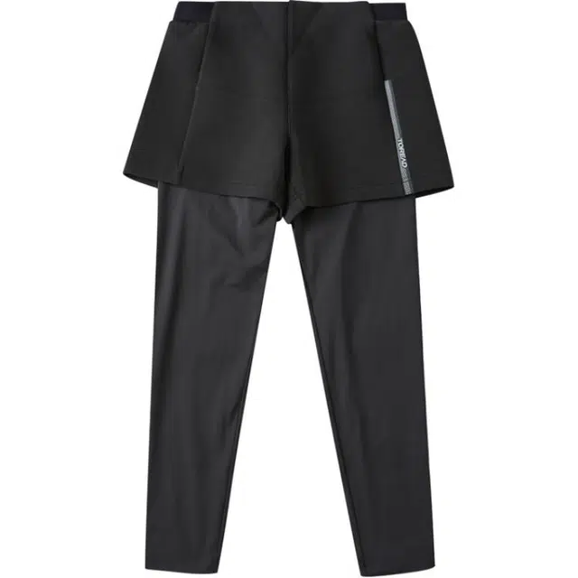 探路者 健身跑步打底一体舒适简约设计感运动长裤 女款 黑色/黑色