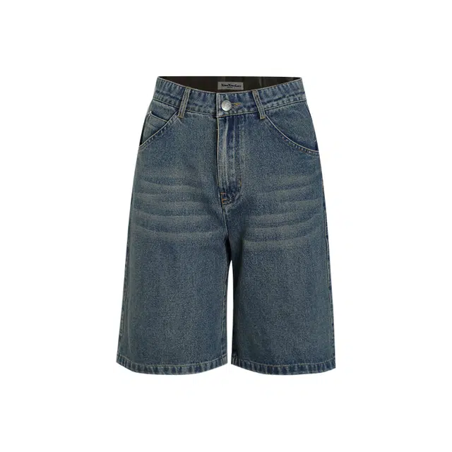 小小拉 复古五分裤休闲高腰简约做旧牛仔短裤 女款 水洗色