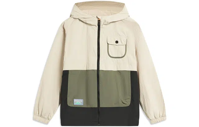 李宁儿童 童装 运动生活系列 撞色连帽抓绒保暖宽松运动风衣 男童 燕麦灰黑色灰军绿