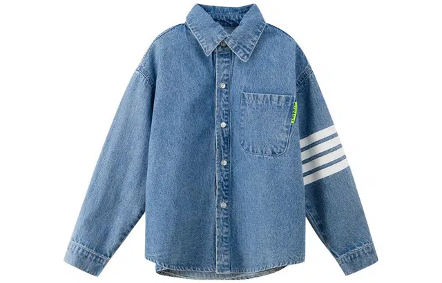 儿童款 左西 纯色宽松长袖衬衫 牛仔色