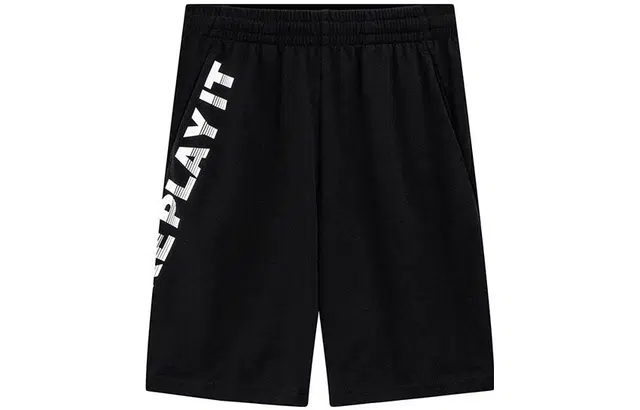尔克儿童 鸿星尔克 童装 字母中腰宽松直筒系带运动五分儿童短裤 男童 正黑