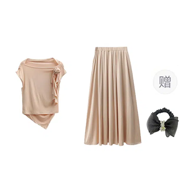 雾闪闪 温柔系不规则荡领花朵小衫百搭软糯半身裙裙装套装 女款