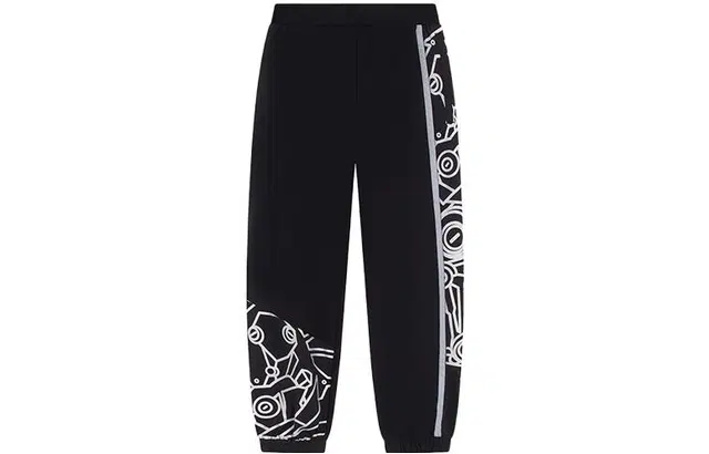 李宁 童装 运动生活系列 满印反光设计宽松束脚运动裤 男童 黑色