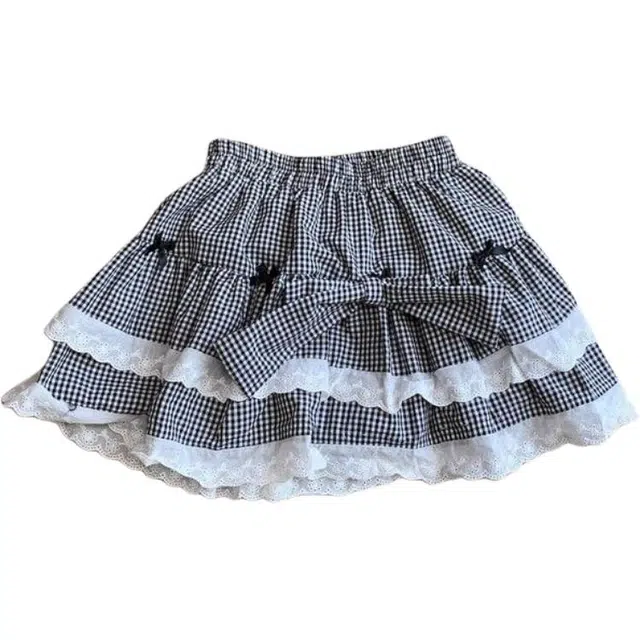 哒头下雨不愁 学院风格子高腰蛋糕裙休闲短裙 女款 黑色格子