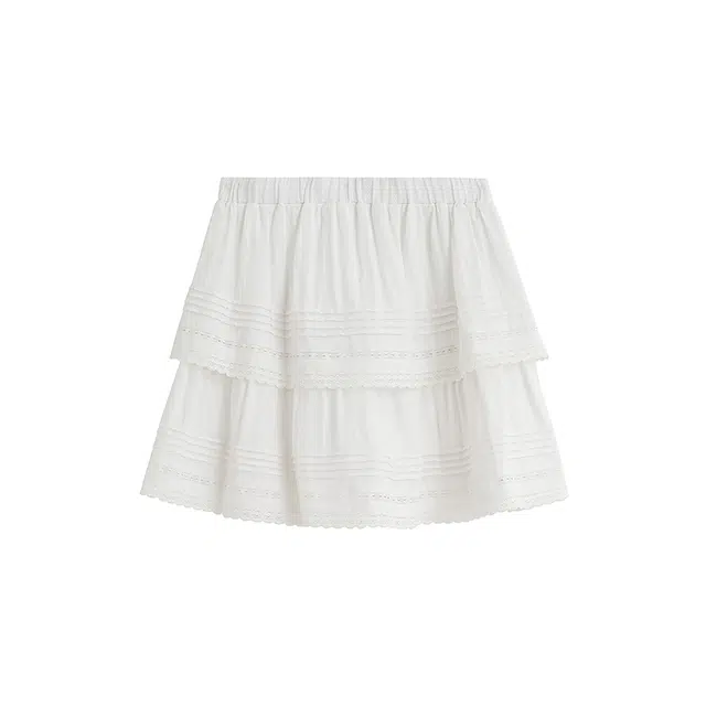 茵曼 波嬉甜美花边镂空纯棉塔克褶休闲短裙 女款