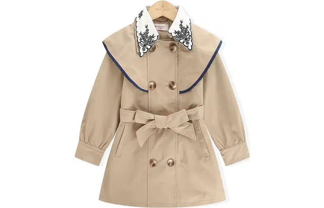 梦特娇 童装 中长款英伦风衣 儿童款 蓝色/卡其