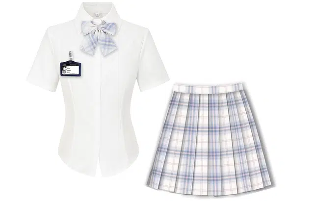 九条喵 收腰尖领短袖上衣中腰半身裙制服 女款