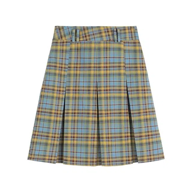 哒头下雨不愁 格纹甜美复古高腰通勤舒适休闲短裙 女款 蓝黄格