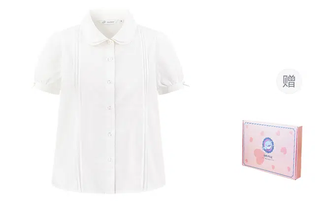 东鲸岁时记 设计感小众减龄洋气娃娃领短袖制服 女款 白色小芙蝶