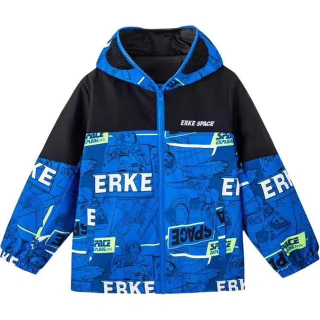 儿童款 鸿星尔克儿童 字母拉链休闲长袖冲锋衣 天蓝色