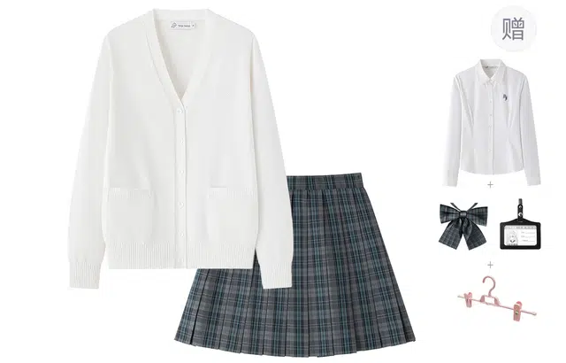 东鲸岁时记 复古温柔长袖针织衫格子百褶裙制服 女款