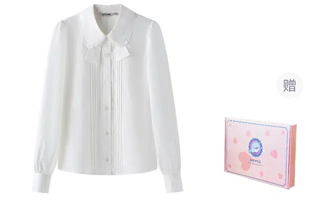 东鲸岁时记 纯色蕾丝边翻领单排扣长袖制服 女款 礼盒装 白色