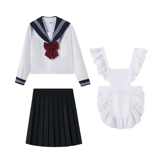 花山家的猫 海军领短款长袖女仆围裙学院风半身裙制服 女款