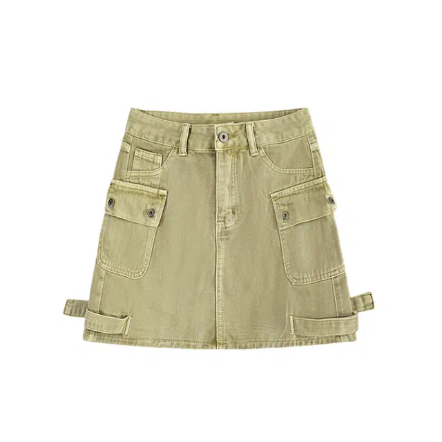 木清清 纯色口袋设计简约工装短裙 女款 卡其