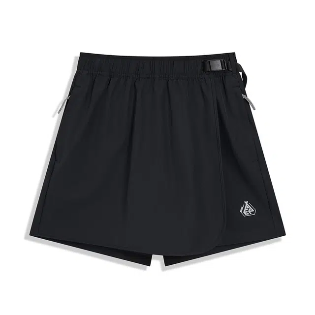 特步 户外系列 舒适简约百搭纯色中腰透气休闲短裙 女款 正黑色