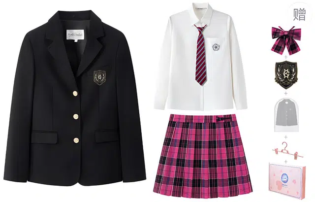 东鲸岁时记 学院风收腰修身西装长袖舒适时尚衬衫半身百褶气质裙子制服 女款