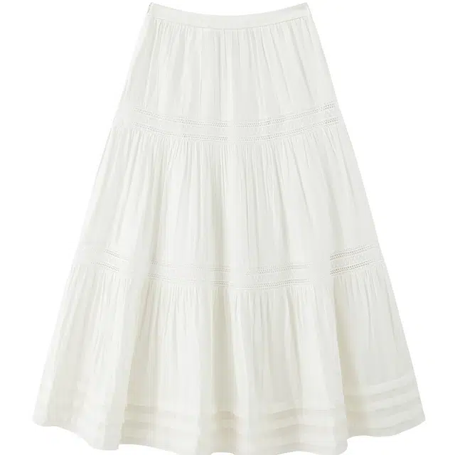 太平鸟 蕾丝蛋糕镂空度假风飘逸廓伞休闲长裙 女款 白色