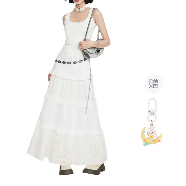 柏黛妃 舒适蕾丝蛋糕裙半身裙女半裙小个子伞裙长款裙子休闲长裙 女款 杏色+赠品