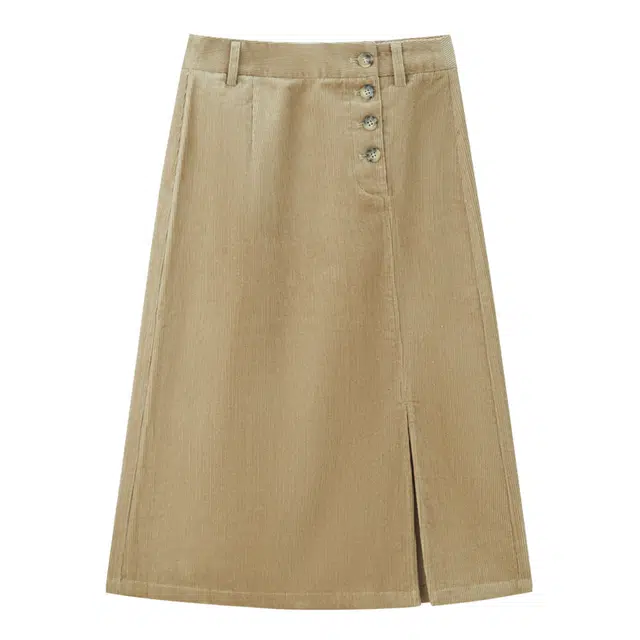 佐丹奴 纯棉灯芯绒优雅复古风开叉中长款休闲长裙 女款