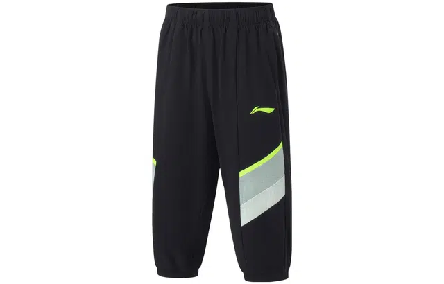 李宁儿童 李宁跑步系列 条纹中腰直筒束脚七分运动儿童短裤 儿童款