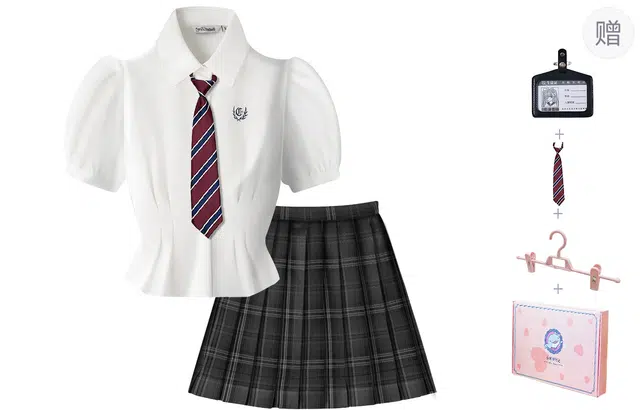 东鲸岁时记 通勤修身收腰短袖衬衫短款学院风格子半身裙制服 女款