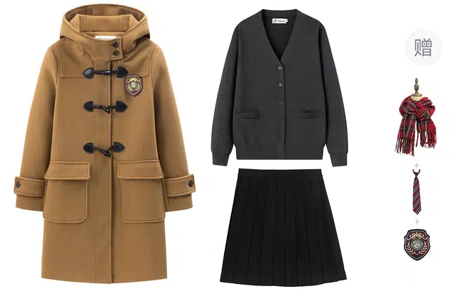 东鲸岁时记 学院风甜美温柔长袖大衣小个子开衫针织格子百褶裙制服 女款