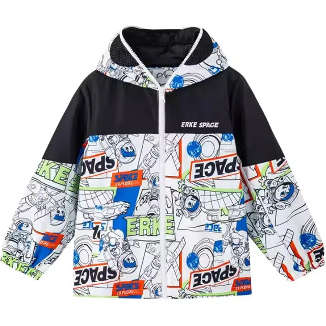 儿童款 鸿星尔克儿童 字母拉链休闲长袖冲锋衣 浅绿色