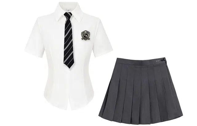 九条喵 收腰短袖衬衫半身百褶短裙制服 女款