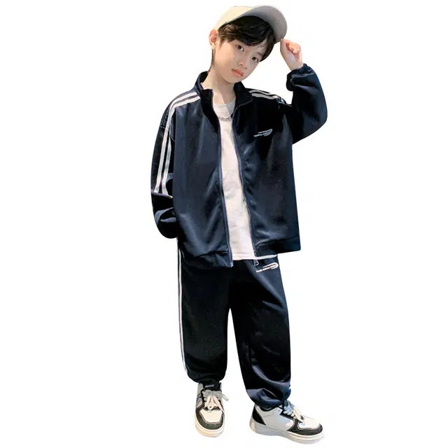 俞兆林休闲运动套装 舒适百搭洋气条纹 藏青色 儿童款